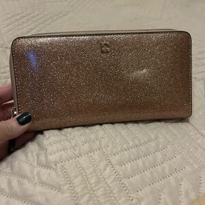kate spade Rose Gold Glitter Zip Wallet